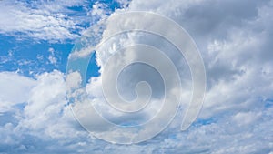 Beautiful blue sky background TimeLapse with fluffy white cirrus or cirrostratus cloud cloudscape slowly moved on daytime sky hori