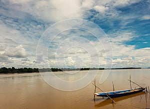 Beautiful blue sky,blue boat and Mekong river