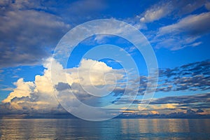 beautiful blue sky with cloud scape over blue ocean use as natural background,backdrop