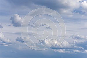 Beautiful blue sky with clouds at sunset. Cloudy sky background.