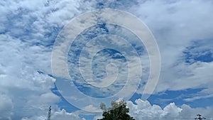 Beautiful Blue sky  an d white clouds and green mountain  in Udaipur Rajasthan India