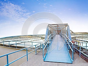 beautiful blue sky of environment waterworks plant in heavy industry estate photo