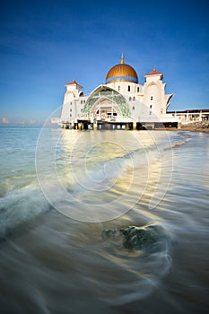 Beautiful blue sky over Malacca Straits Mosque