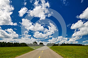 The beautiful blue sky and white clouds and road