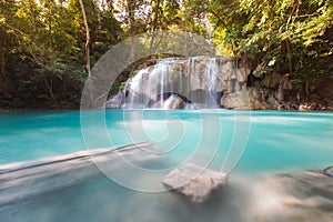 Beautiful blue stream waterfall tropical deep forest