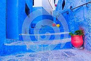 Beautiful blue street of the blue medina of Chefchaouen, Morocco