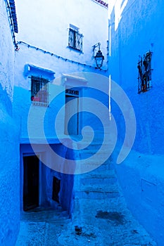 Beautiful blue street of the blue medina of Chefchaouen, Morocco