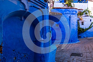 Beautiful blue street of the blue medina of Chefchaouen, Morocco