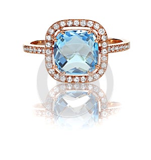 Beautiful Blue Topaz and diamond Rose Gold Halo Ring