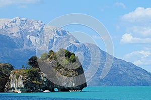 Beautiful blue water lake shore in Rio Tranquilo, Chile photo