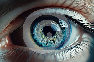 Beautiful blue woman\'s eye in close-up. Generative AI