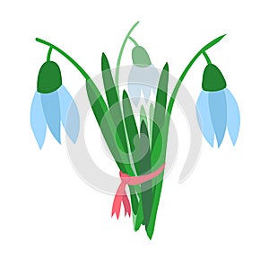 Beautiful bluebell blossom flower, springtime floret grow up isolated on white, flat vector illustration. Bouquet