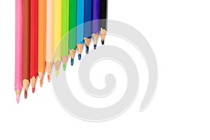 Beautiful blunt colour pencils are arranged together ready to use, it`s on the white background