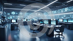 Beautiful blurred background modern security control center