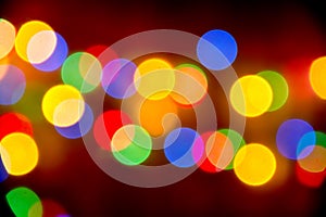 Beautiful blurred bokeh of christmas lights on night background