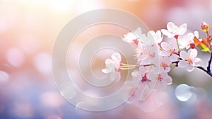 Beautiful blurred spring background nature with blooming flowers. generative AI