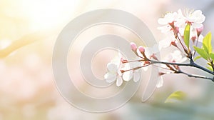 Beautiful blurred spring background nature with blooming flowers. generative AI