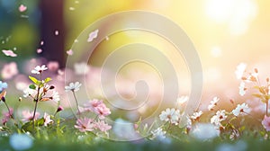 Beautiful blurred spring background nature with blooming flowers. generative AI