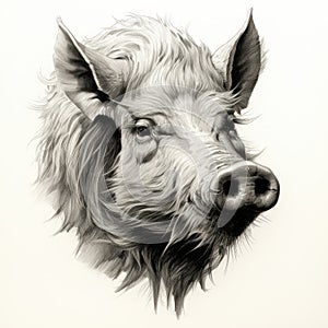 Beautiful Boar Head Drawing By Karen Roos: Hyper-realistic Animal Illustration