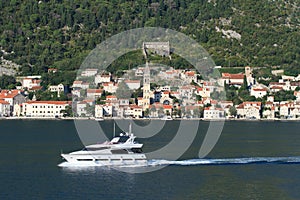 Beautiful boat floating, Kotor Bay, Montenegro