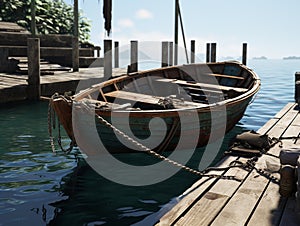 beautiful boat on the water Attached to the harbor wooden quay