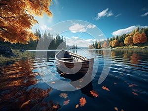 beautiful boat on the water in a romantic autumn mood