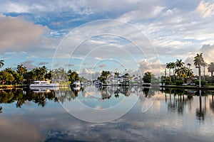 Beautiful boats and luxury homes for the rich and famous line the canals near Las Olas Blvd.  in Fort Lauderdale Florida