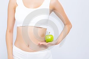Beautiful body woman slim holding green apple with cellulit