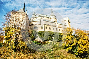 Beautiful Bojnice castle in Slovak republic, seasonal scene