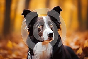 Beautiful Border Collie Outdoors in an Autumnal Park. Generative AI.