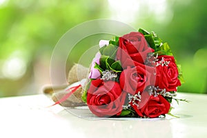 Beautiful bouquet of bright red flowers