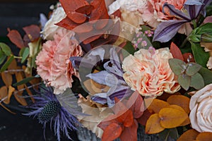 Beautiful bouquet by florist closeup