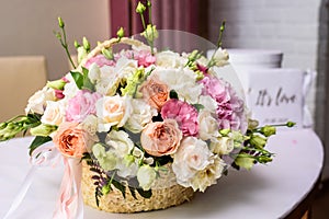 A beautiful bouquet of flowers - the decor at the wedding design. The prism of the table of the young. Wedding decor