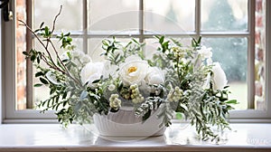 Beautiful bouquet of flowers in vase. Floral arrangement