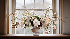 Beautiful bouquet of flowers in vase. Floral arrangement