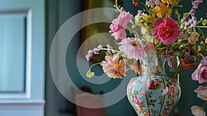 Beautiful bouquet of flowers in vase. Floral arrangement