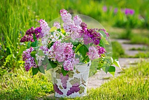 Beautiful bouquet of lilac in the garden