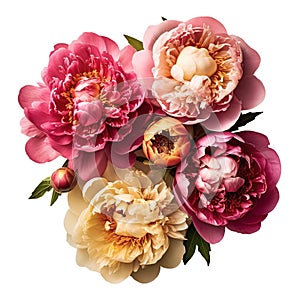 beautiful bouquet of lush fresh pink and yellow peonies, isolated, spring gift element,women\'s day gift