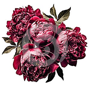 beautiful bouquet of lush rich burgundy peonies, isolated, spring gift element, women\'s day gift