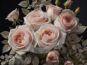 beautiful bouquet of pink roses on a black background