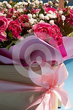 a beautiful bouquet of pink roses. Bouquet for birthday, wedding, Valentine's day