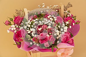 a beautiful bouquet of pink roses. Bouquet for birthday, wedding, Valentine's day