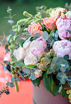 Beautiful bouquet of pink and white peonies