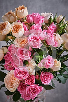 Beautiful bouquet of pink and white roses, close-up.