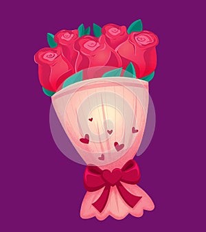 Beautiful bouquet of red roses, Valentines day vector illustration clipart
