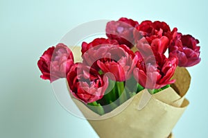 Beautiful bouquet of red tulips