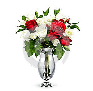 Beautiful bouquet of roses in vase on white background wallpaper illustration