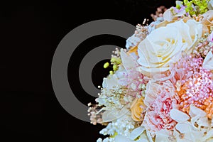 Bouquet of flowers, white and pink roses photo