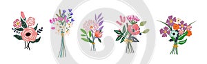 Beautiful bouquets of colorful flowers vector art.