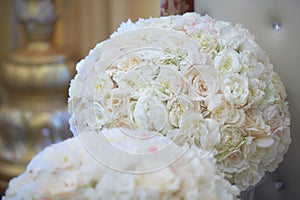 Beautiful bouquets made of pink beige flowers, roses, valentines day background.